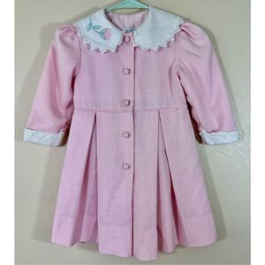 Vintage Jayne Copeland Embroidered Girl’s White Collar Pink Pleated Dress Coat 4